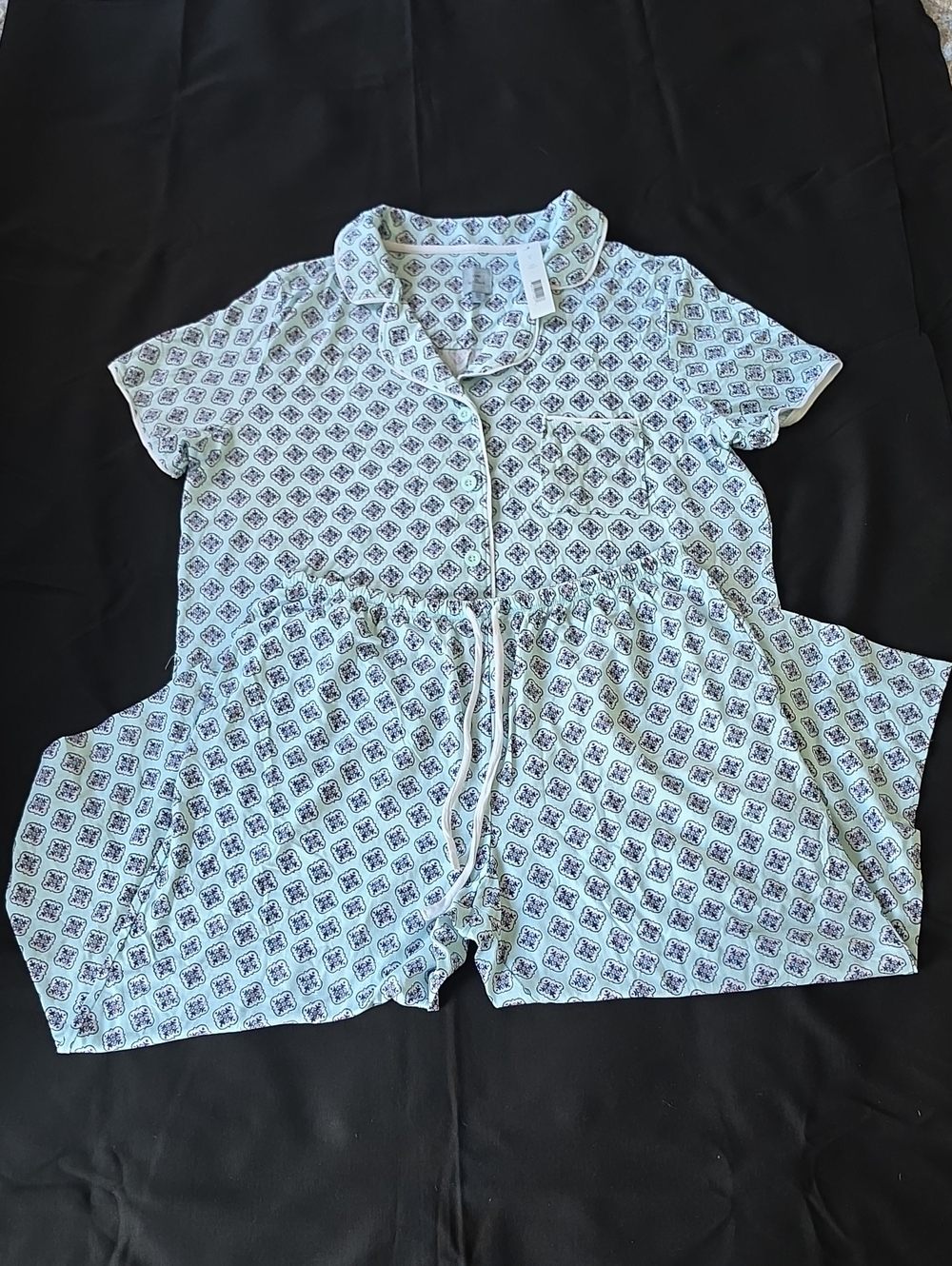 Jane and Bleecker Light Blue & Navy Printed Pajama Shorts